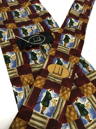 Authentic DUNHILL New Old Stock "Fisherman" On Muticolor 100%Silk Necktie Tie - Picture 5 of 12
