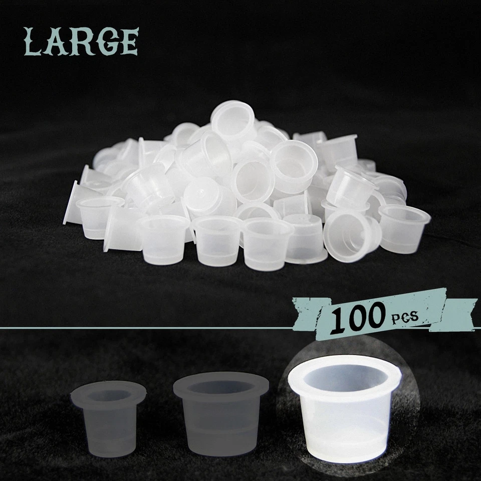 TATTOOCHEST 100x Tattoo Farbkappen aus Kunststoff Ink Cups in L (Large) Größe Transparent