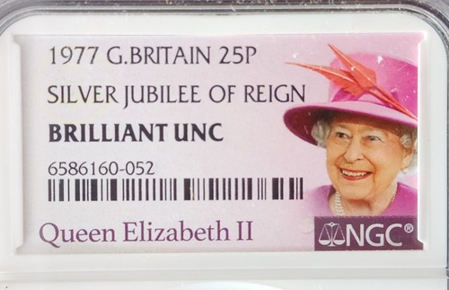 1977 GREAT BRITAIN 25 P SILVER JUBILEE REIGN OF QUEEN ELIZABETH II NGC BU t2841 - Picture 4 of 5