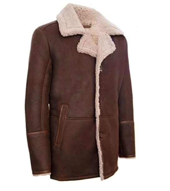 Mens B3 US Nav RAF trench Aviator Flying Pilot Fur Shearling Real Leather Coat