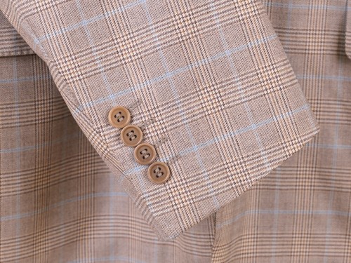 Canali Light Brown Blue Plaid Check Wool Sport Coat Jacket Blazer 42 L - Picture 5 of 7