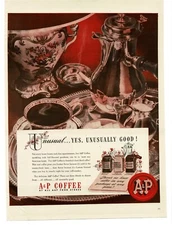 1945 A&P Coffee Fine China Silver Decanter Vintage Print Ad 1