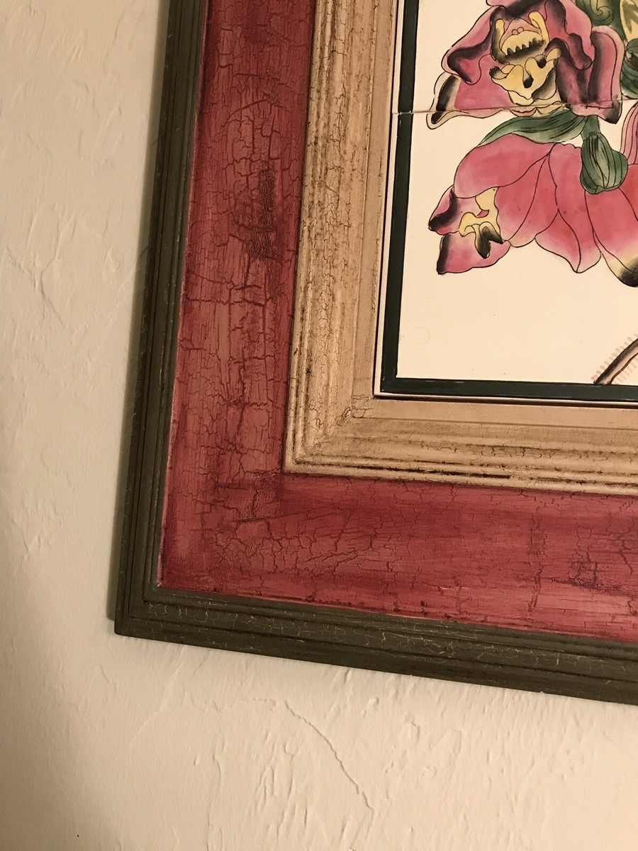 John Richard Botanical Floral Large Tile Mosaic Framed Painting