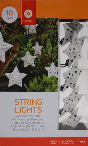 10 Weather Resistant White Star String Lights Indoor/Outdoor Green Wire NIB - Picture 2 of 2