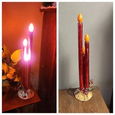 Vintage Mirostar Three Light Candle Red Candolier Foil Accents TESTED 17in 1950s