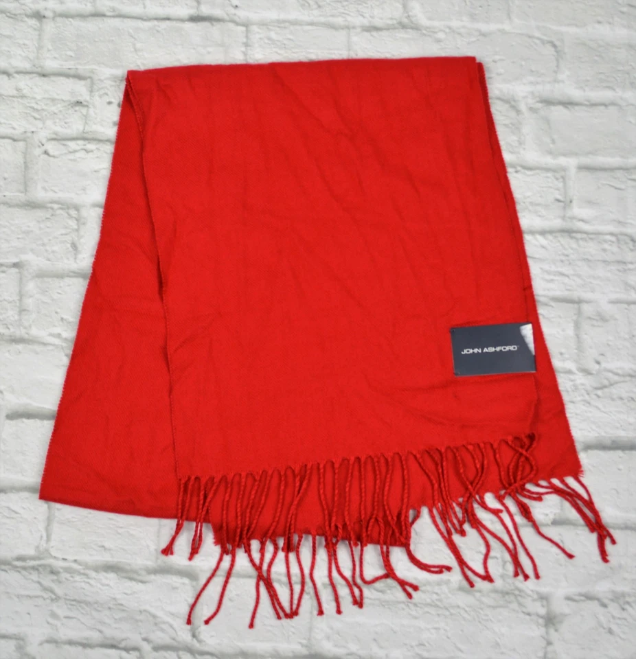 John Ashford Men's 13"X70" Scarf Fringe Wrap 100% Acrylic Red Solid Great Gift - Image 3 of 4