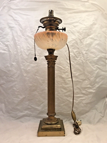 XL BACCARAT Pink Bamboo & HINKS Corinthian Bronze Mount Kerosene Oil Lamp 19TH - Picture 16 of 17