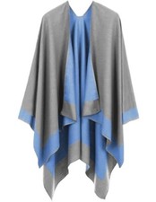 Women's Shawl Wraps Open Front Poncho Cape Oversized Border Design-01-sky Blue