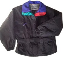 Vintage Edelweiss Skiwear Women's Ski Coat L Belt Water Resistant Jacket Black