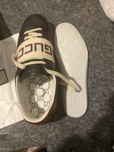 GUCCI Ace Stripe Sneakers Shoes Size 7 Black Casual Streetwear Designer - Picture 9 of 16