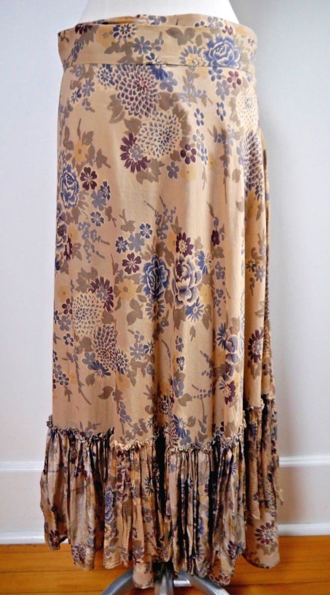 NEW DOSA floral cotton silk ruffle bottom wrap long skirt