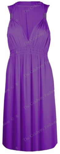 Womens Ladies Stretch Spring Coil Sleeveless Grecian Short Mini Dress Plus Size - Picture 19 of 22
