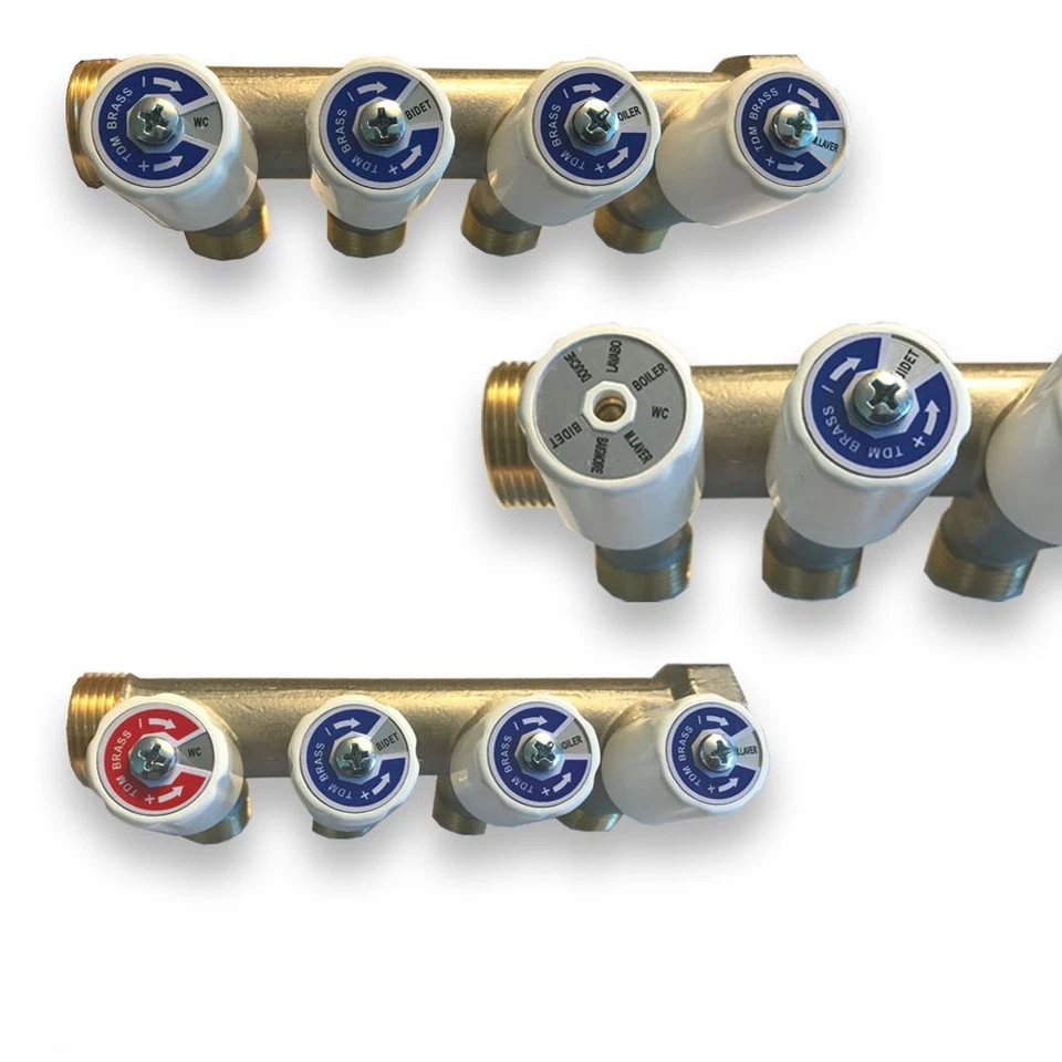 Verteiler Sanitär Messing m.Absperrventilen 16 x 3/4" Rot/Blau, Kalt+Warmwasser - Bild 4 von 4