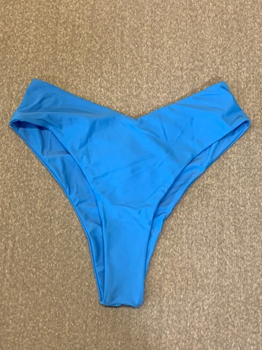 V Waist High Cut Bikini Tankini Swimsuit Bottom Womens size Medium Blue Silky - Picture 2 of 14