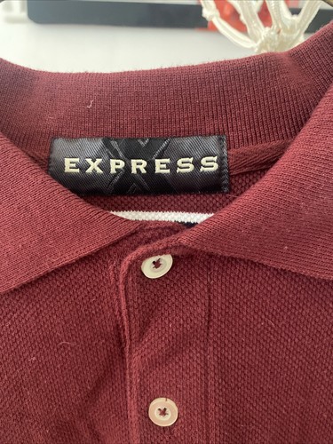 Express Men’s Polo Shirt Long Sleeve Striped Button Maroon White Striped XL - Bild 2 von 6