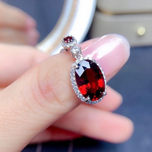Holiday Gift Women Handmade Fire Red Garnet Gemstone Silver Necklace Pendants - Picture 4 of 6