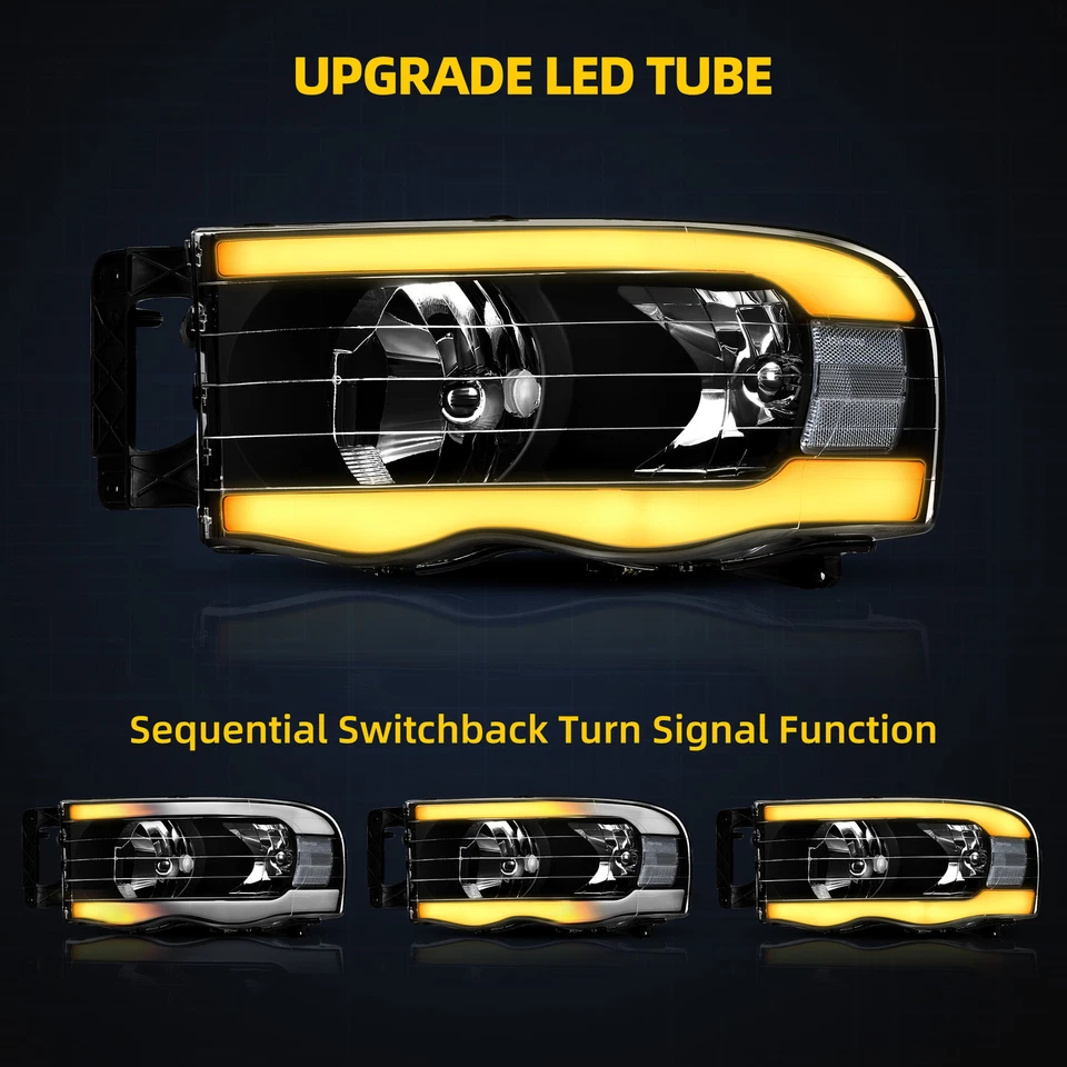 [LED DRL] PARA DODGE RAM 1500 2002-2005 FAROS INTERMITENTES SECUENCIALES NEGROS Foto 4 de 4