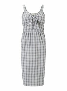Miss-Selfridge-Midi-Checked-Dress-Womens-Ladies-Tied-Grey-UK-size-10-REF67