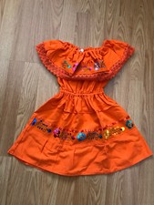 Toddler Mexican Embroidered Orange Floral Dress Ruffled Lace Trim Party Fiesta