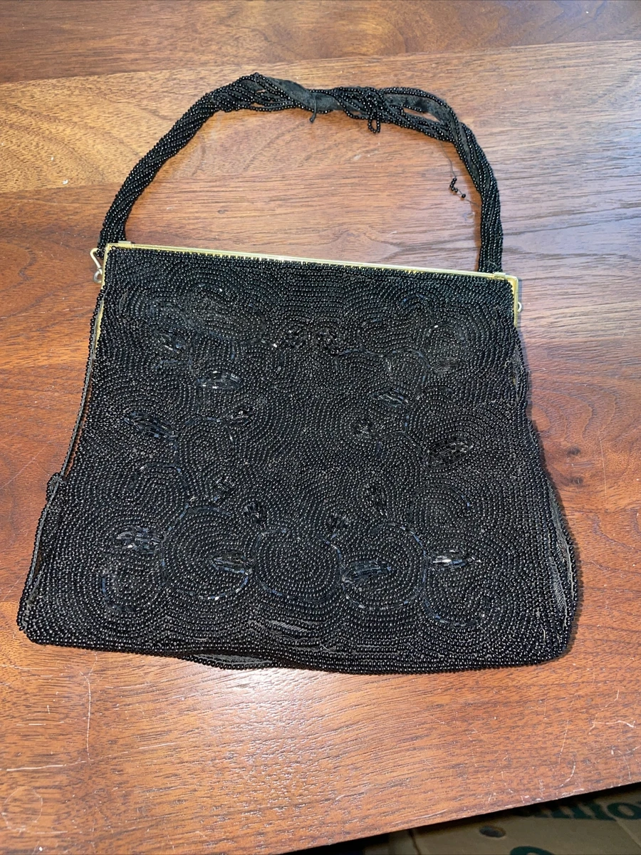 Vintage Black Beaded Clutch from Japan