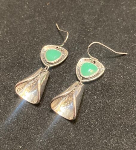 Blue Aventurine Handmade Triangle Drop Charm Dangle Earrings Jewelry 2” inch - Picture 3 of 10