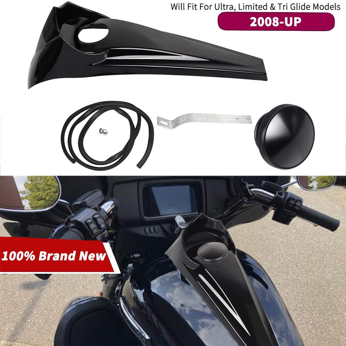 Black Dash Fuel Console Gas Tank Cover Kit For Harley CVO Tri Road