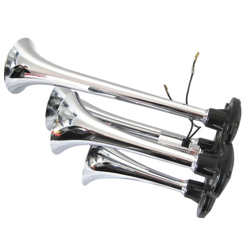 4 Trumpet Train Horn for Cars Trucks 12 volt With solenoid valve Zinc New Chrome - Picture 3 of 6