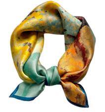 100 Silk 20" small square Scarf Women neckerchief Wrap floral blue yellow WY400