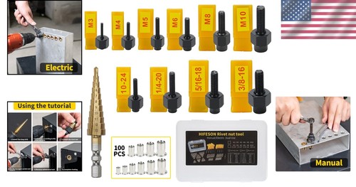 Stainless Steel Rivnut Tool Set with 100 Nuts & Mandrels - Compact Case Included - Picture 2 of 9