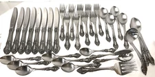NATIONAL STAINLESS ROSE STAINLESS FLATWARE SET FORKS SPOONS 33 Pcs Cut Outs