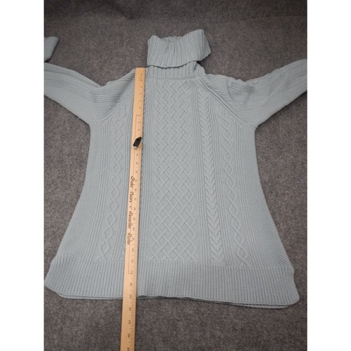 Talbots Cable Fisherman Knit Turtleneck Sweater Women's Large Blue Wool Cashmere - Picture 7 of 10