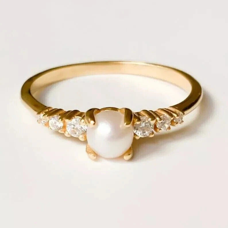 2Ct Round Cut Lab Created Pearl Women Wedding Band Ring 14k Yellow Gold Over - Image 3 of 4
