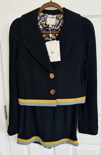 VERY RARE ST JOHN COUTURE SUIT BLACK W/ SUEDE TRIM -NWT SZ 8