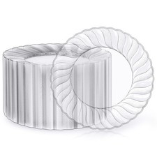 FOCUSLINE 100 Count Clear Plastic Plates 9 Inch, Disposable Heavy Duty Dinner...