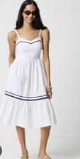 J. Crew White Corset Contrast Navy Stripe Cotton Midi Dress Size 8