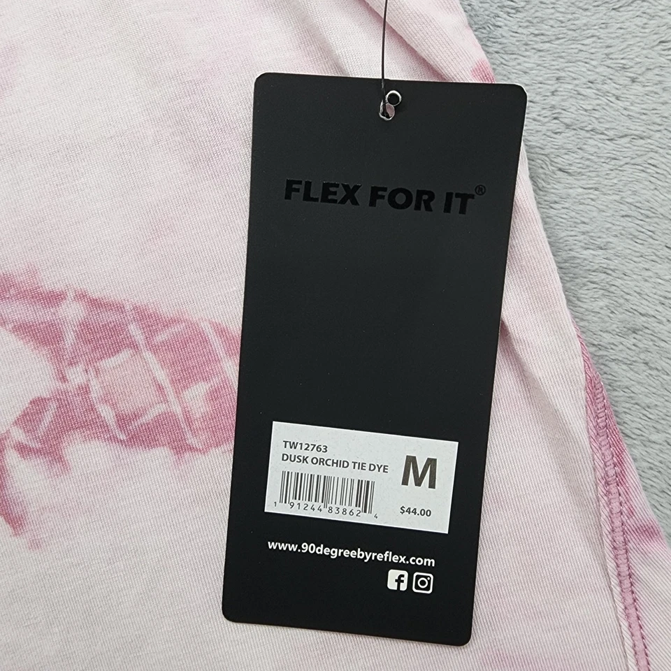 NEW 90 Degree by Reflex Tank Womens M Pink Tie Dye Racerback Split Hem Tie Back - Image 4 of 4