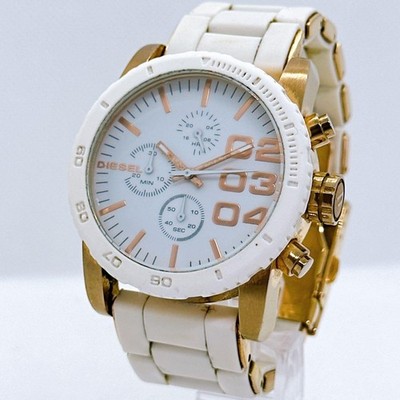 Diesel DZ 5323 Watch Chronograph White Gold Timepiece Mens Dial Classic