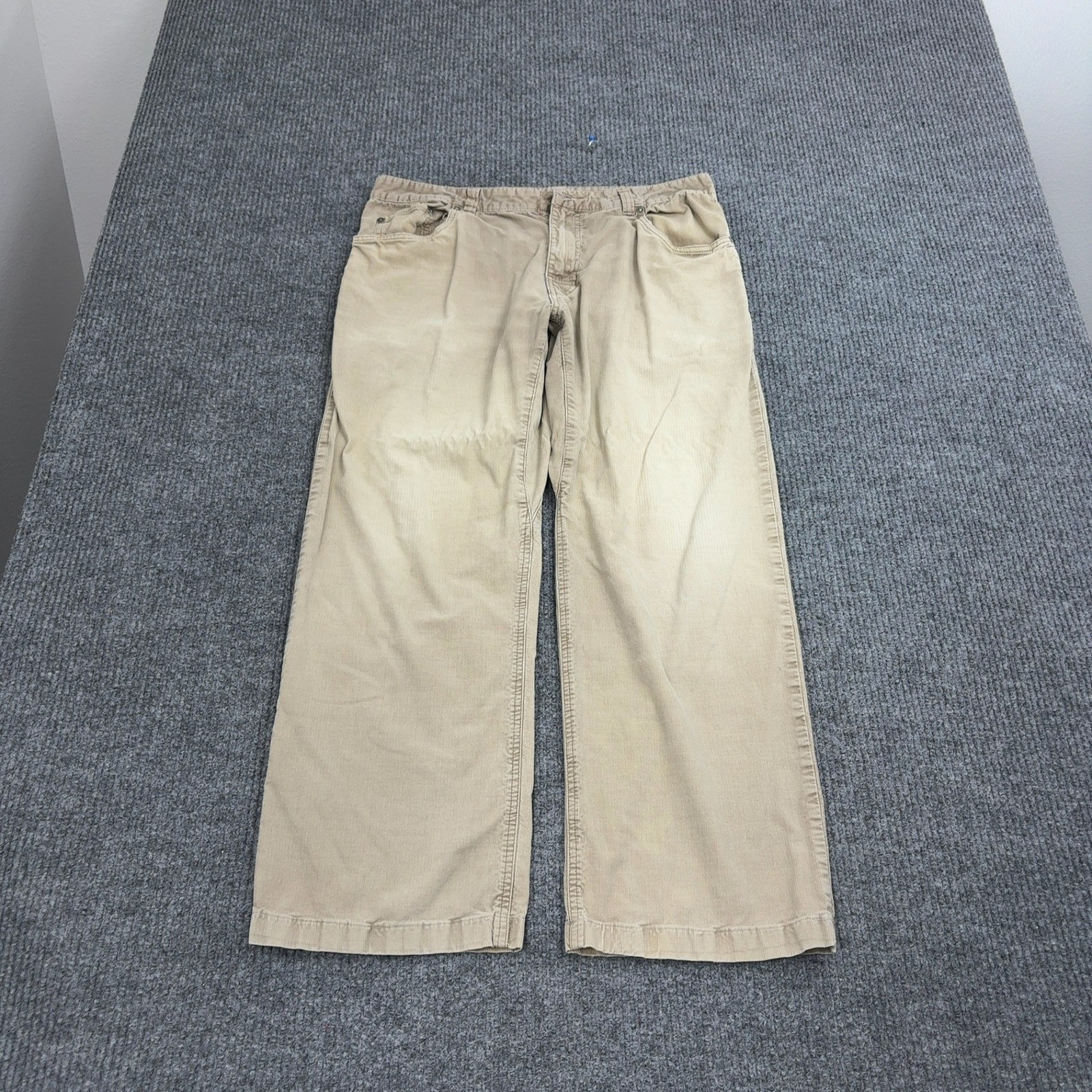 PrAna Breathe Pants Mens 34 Tan Corduroy Wide Leg Outdoor Gorpcore Casual