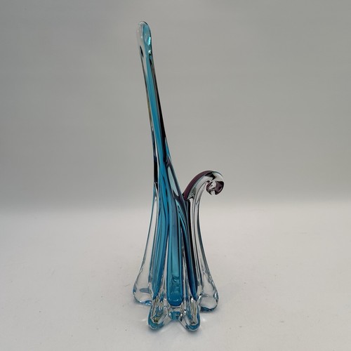 Vintage Murano Style Vase Sculpture Ribbed Aubergine Turquoise Heavy Glass - Picture 10 of 19