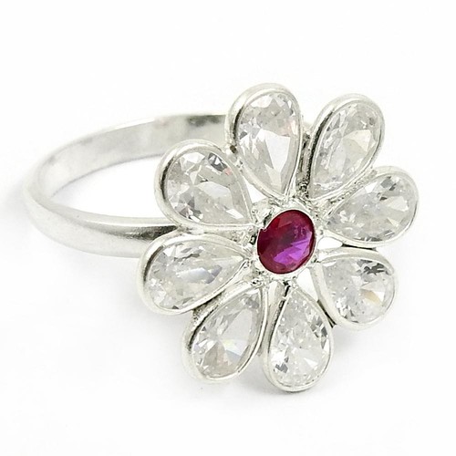 Solid Silver Cubic Zirconia Gemstone Handcrafted Cocktail Engagement Ring US 9 - Picture 3 of 7