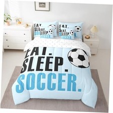 Soccer Ball Comforter Set with Sheets Size Light Blue Full Light Blue Black
