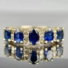 2Ct Oval Cut Lab-Created Blue Sapphire Wedding Band Ring 14k Yellow Gold Plated