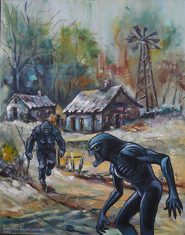 Ron Brannon's Bigfoot & The  Screaming SKINWALKER !  Thrift Store Painting