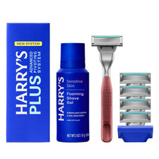 PLUS: Starter Shaving Kit for Men - Premium Handle, 5 Razor Blade Cartridges, 2