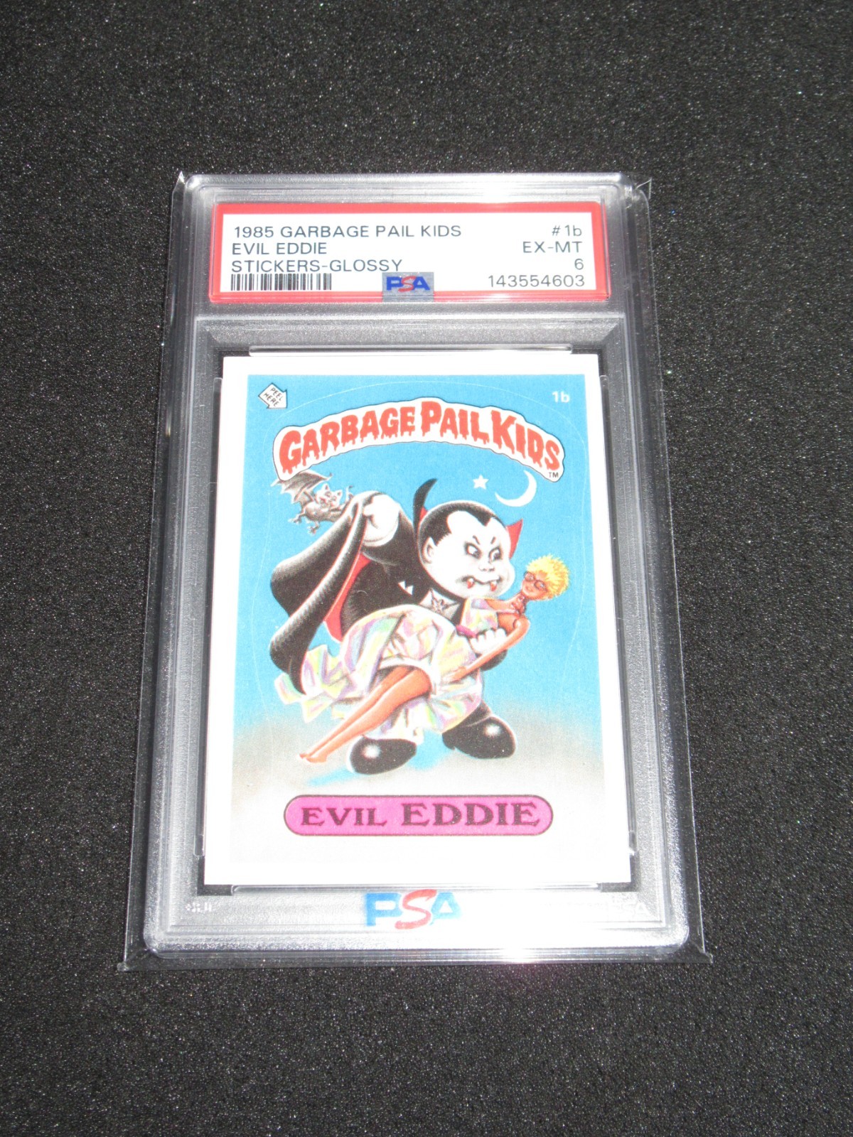 Evil Eddie #1b, 1985 Topps Garbage Pail Kids, Glossy Award Back PSA 6 (*) view 3