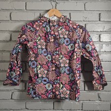 REI Kids Rain Jacket Floral Paisley Brown Pink Blue Full Zip Hooded S 8 827026