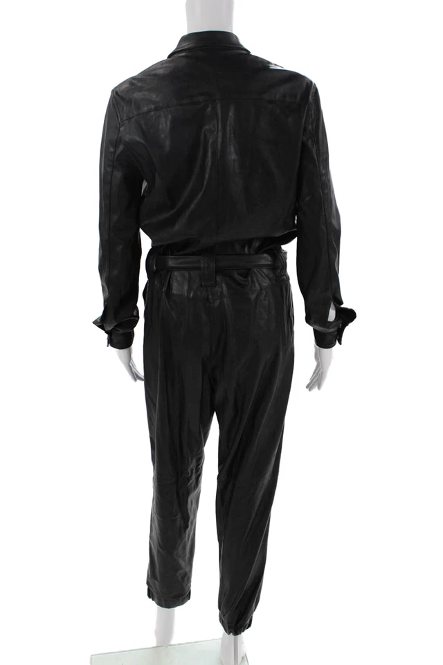 Mono Pinko para mujer con cremallera frontal manga larga cuello imitación cuero negro talla 4 Foto 3 de 4