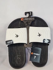 AND1 Men’s Adjustable Swirl Slide Sandals White/Black Blue Sole Size 7 Comfort