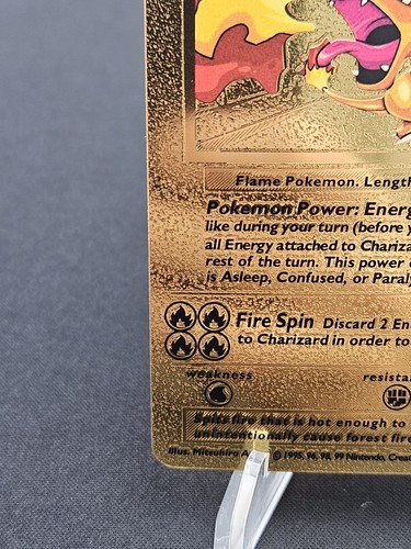 Pokémon Charizard Gold Foil Display Card 120 HP 4/102 Fan Art Display - Picture 5 of 10