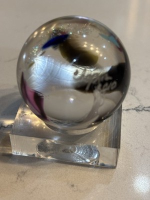 Blown Art Glass Sphere Paperweight Clear Abstract Signed